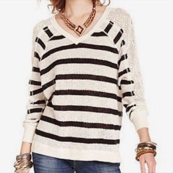 Free People We the Free Pullover Striped Lace Sleeves Knitted Sweater SXS - Picture 1 of 15